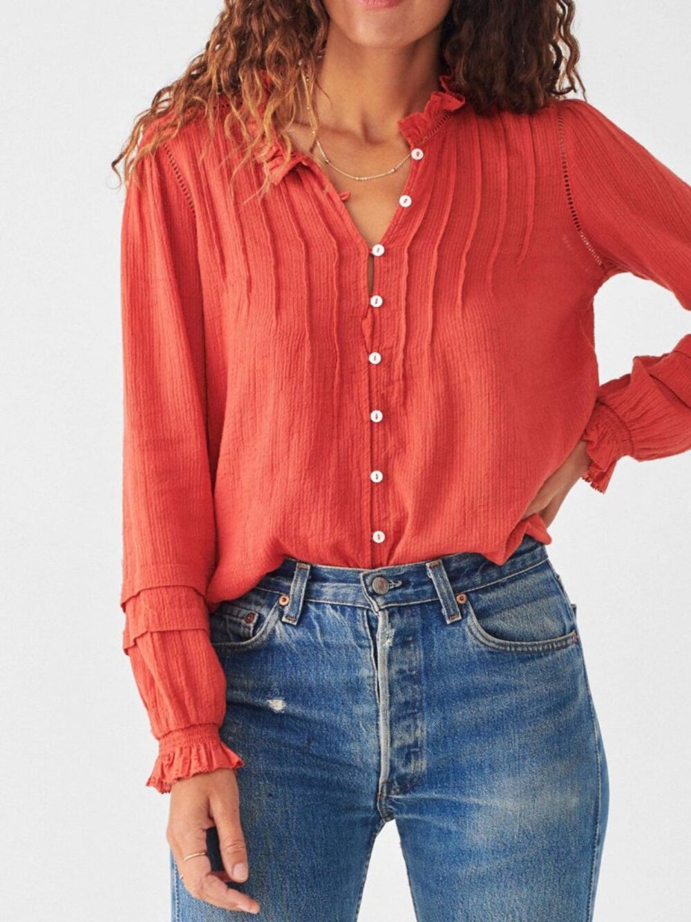Faherty Willa Peasant Top Blouse Medium